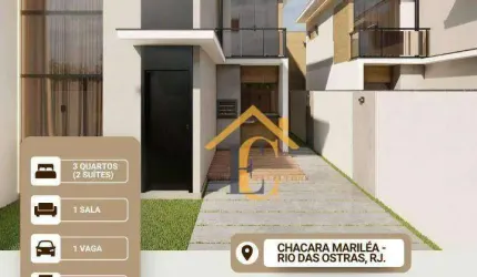 Casa com 3 dormitórios à venda, 87 m² por R$ 380.000,00 - Jardim Mariléa - Rio das Ostras/RJ