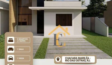Casa com 3 dormitórios à venda, 77 m² por R$ 410.000 - Jardim Mariléa - Rio das Ostras/RJ