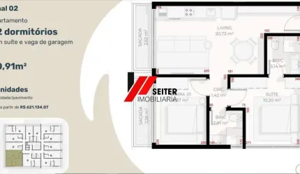 Apartamento 2 Dormitórios sendo 1 Suíte e Vaga à Venda no Teahupoo Santa Mônica