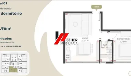 Apartamento com 1 dormitório a venda no Teahupoo Santa Mônica