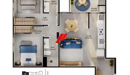 Apartamento a venda com 2 Dormitórios sendo 1 suíte no Jardim do Cacupé