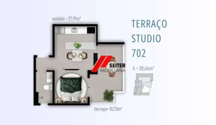 Studio cobertura à venda com 38m2 no bairro Trindade em Florianópolis.
