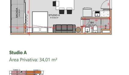 Estúdio com 34m² no Saco Grande