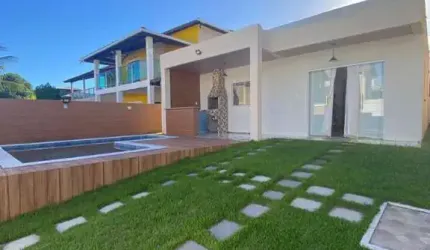 Casa com 3 dormitórios , piscina de alvenaria, varanda gourmet à venda. Condomínio Arembepe Aquaville