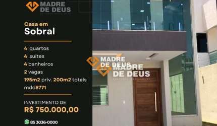 Casa em condomínio fechado com 4 quartos à venda na Viviane Aguiar Holanda, 1076, Nossa Senhora de Fátima, Sobral por R$ 750.000