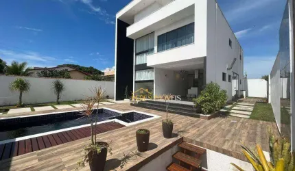 Luxuosa casa duplex em terreno inteiro, alto padrão com 3 quartos, área gourmet e piscina à venda, 258 m² - Praia Mar - Rio. das Ostras/RJ