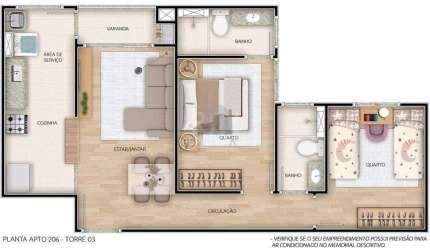 Apartamento para Venda - 56.77m², 2 dormitórios, sendo 1 suites, 1 vaga - Camaqu
