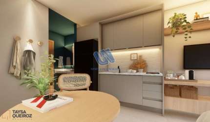 Apartamento Studio, nascente, Finamente decorado e Mobiliado,área privativa de 27m2 e uma vaga de garagem rotativa.
