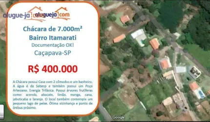 Chácara com 1 dormitório à venda, 7000 m² por R$ 400.000,00 - Chácara Itamarati - Caçapava/SP