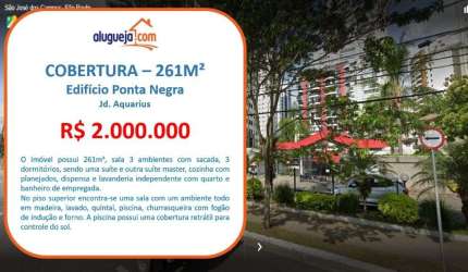 Cobertura com 3 dormitórios à venda, 261 m² por R$ 2.000.000,00 - Parque Residencial Aquarius - São José dos Campos/SP
