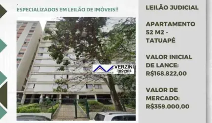 Leilão Judicial. Apartamento com 2 dormitórios à venda, 52 m² por R$ 168.822 - Tatuapé - São Paulo/SP