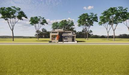 Casa térrea com 3 dormitórios, 3 suítes, sala, cozinha, piscina.