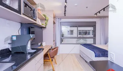 Studio de 21 m² a venda no Paraíso, com 1 dormitório, 1 banheiro, lavanderia, área de serviço, mobiliado, moveis planejados, ar condicionado