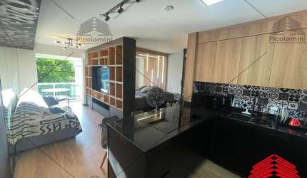 Apartamento Flat a venda no Luzes da Mooca, decorado e mobiliado, sacada nivelada, ar condicionado,  cozinha americana, frente, lavabo - di cunto