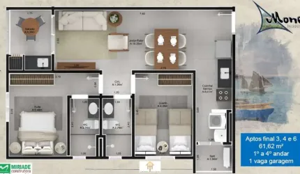 Unidade 1º Andar - 2dorm/1suíte -61,86m² - Centro - Ubatuba-SP