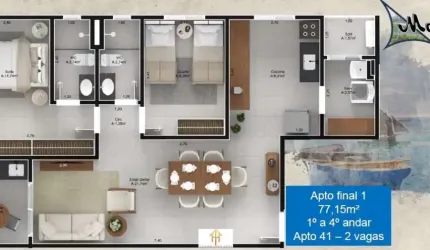 Unidade 1º Andar - 2dorm/1suíte -77,15m² - Centro - Ubatuba-SP