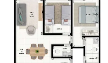 Unidade 1º Andar - Apto 2dorm/2Suítes - 73,09m²- Praia Grande- Ubatuba-SP