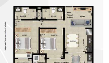 Apto 2dorm/1Suíte -67,06m²- Itaguá - Ubatuba-SP