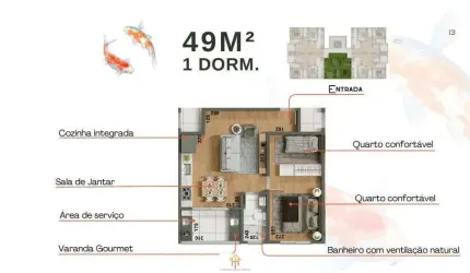 Unidade - 49,88m² - 1 dorm, Praia do Perequê-Açu, Ubatuba-SP