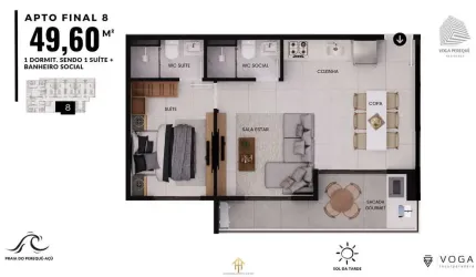 1dorm/1 suíte - 49,60m² , Praia do Perequê-Açu, Ubatuba-SP
