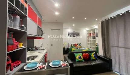 Flat mobiliado para locação no Liberty Home Studio em andar alto com varanda e vista em Sorocaba