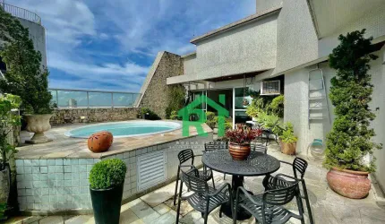 Cobertura Duplex, Com Vista ao Mar, na Praia, confortável, 3 suítes, 1 vaga, Piscina, Churrasqueira, Astúrias, Guarujá.