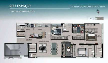Apartamento de 4 quartos e 3 vagas a venda em Lourdes.