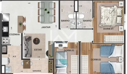 Apartamento à venda no Residencial Olimpo com 3 quartos, 1 suíte, 1 ou 2 vagas de garagem e lazer c