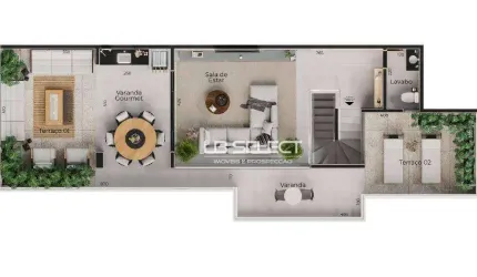 Cobertura com três quartos, varanda gourmet e terraço.