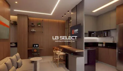 Studio no bairro Santa Mônica com quarto, sala, cozinha, varanda gourmet e uma vaga de garagem.
