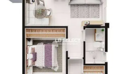 Apartamento com dois quartos, uma suíte e duas vagas de garagem.