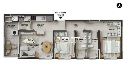 Apartamento no Parque Una com dois quartos, suíte e varanda gourmet.