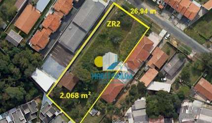 Terreno ZR2 com testada de 26,90 m, área total 2.068,00 m²