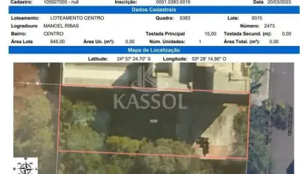TERRENO RUA MANOEL RIBAS - REGIÃO CENTRAL DE CASCAVEL COM 645M