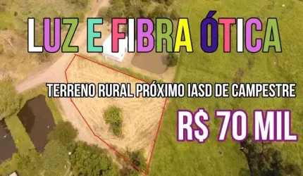 [114821] TERRENO RURAL DE ESQUINA COM LUZ E FIBRA ÓTICA PROX IASD CAMPESTRE