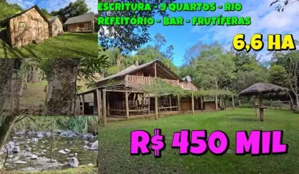 [839] POUSADA EM MAQUINÉ, ESCRITURADA, COM 6,6 HA, 2 CHALÉS, BAR, REFEITÓRIO, UMA CASA E MUITAS FRUTÍFERAS
