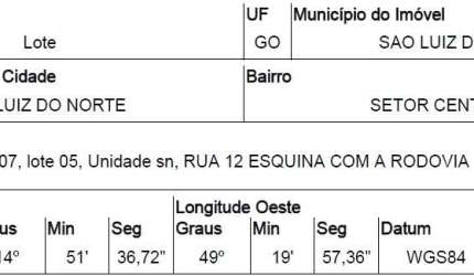 Oportunidade Única em SAO LUIZ DO NORTE - GO | Tipo: Terreno | Negociação: Venda Direta Online  | Situação: Imóvel