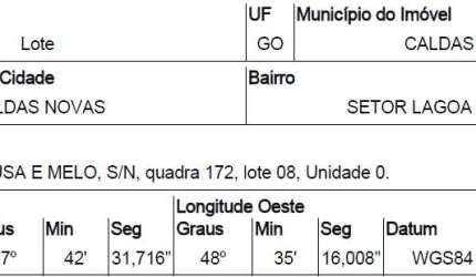 Oportunidade Única em CALDAS NOVAS - GO | Tipo: Terreno | Negociação: Venda Online  | Situação: Imóvel