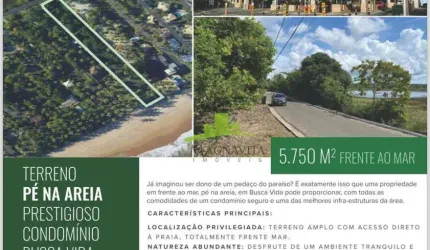 Terreno frente mar à venda em Busca Vida, 5.750m² no Litoral Norte. Camaçari. Últimos lotes com acesso direto à praia. Oportunidade única!