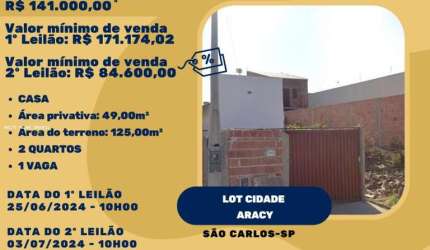 Casa para Venda em São Carlos, Cidade Aracy, 2 dormitórios, 1 banheiro, 1 vaga