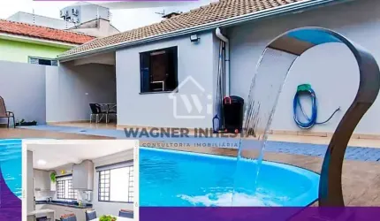 Ampla e linda casa de 140m² + 18m² de piscina com cascata, área gourmet com churrasqueira, coz. com