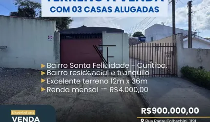 Terreno plano 432m² - Santa Felicidade, Curitiba