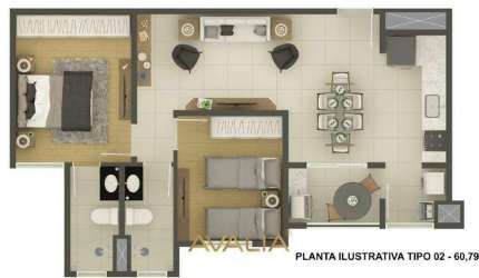 Apartamento para venda em Jardim Santiago de 60.79m² com 2 Quartos, 1 Suite e 2 Garagens