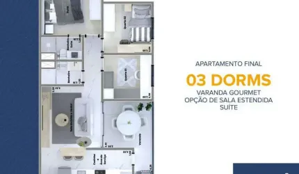 Apartamento para venda tem 65 metros quadrados com 3 quartos em Vila Três Irmãos - Carapicuíba - SP