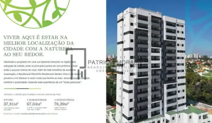 Apto Garden 92,35m², 3 dormit,3 vagas, more no térreo à 10 mts altura!