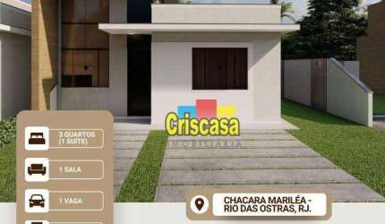 Casa à venda, 77 m² por R$ 550.000,00 - Chácara Mariléa - Rio das Ostras/RJ