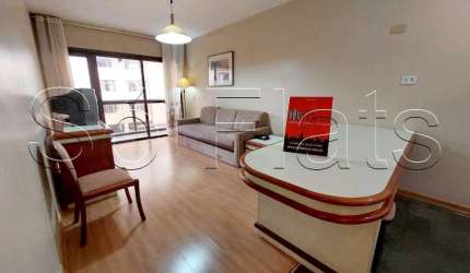 Flat disponível para locação mobiliado com serviços com 1 dormitório e sala com varanda no Jardins.