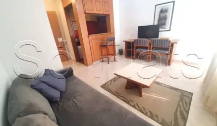 Flat com 1x dormitório grande, bem espaçoso com 42m² com sala avarandada, serviços inclusos e vaga.