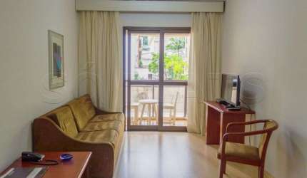 Flat mobiliado no Jardins com um dormitório com linda varanda, apto com 40 m², entrada imediata.
