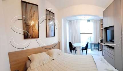 Studio totamente mobiliado com 25m² e 1 dormitório e sem vaga.